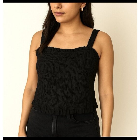 Steve Madden Women's Black Smocked Crop Top Sleeveless Stretch Size Large NWT - Picture 1 of 9
